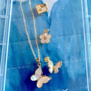 Women’s Gold plated necklace and 4 gold plated charms butterfly charm New!